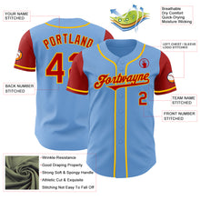 Load image into Gallery viewer, Custom Light Blue Red-Yellow Authentic Two Tone Baseball Jersey
