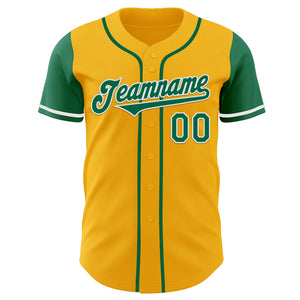 Custom Gold Kelly Green-White Authentic Two Tone Baseball Jersey