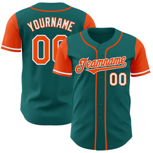 Custom Teal Orange-White Authentic Two Tone Baseball Jersey
