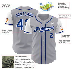 Custom Gray Royal-White Authentic Two Tone Baseball Jersey