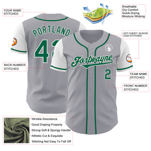 Custom Gray Kelly Green-White Authentic Two Tone Baseball Jersey