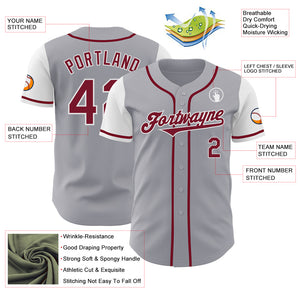 Custom Gray Crimson-White Authentic Two Tone Baseball Jersey