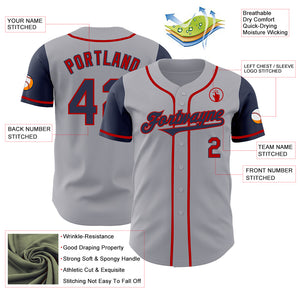 Custom Gray Navy-Red Authentic Two Tone Baseball Jersey