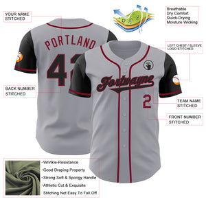 Custom Gray Black-Crimson Authentic Two Tone Baseball Jersey