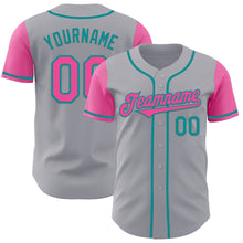 Charger l&#39;image dans la galerie, Custom Gray Pink-Teal Authentic Two Tone Baseball Jersey
