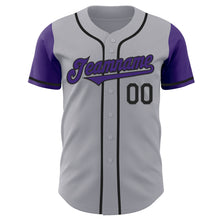 Load image into Gallery viewer, Custom Gray Purple-Black Authentic Two Tone Baseball Jersey

