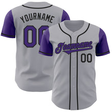 Load image into Gallery viewer, Custom Gray Purple-Black Authentic Two Tone Baseball Jersey

