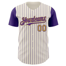 Загрузить изображение в средство просмотра галереи, Custom Cream Purple Pinstripe Old Gold Authentic Two Tone Baseball Jersey
