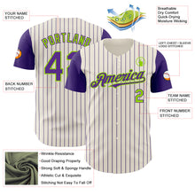 Загрузить изображение в средство просмотра галереи, Custom Cream Purple Pinstripe Neon Green Authentic Two Tone Baseball Jersey
