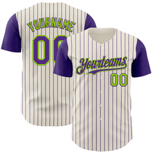 Загрузить изображение в средство просмотра галереи, Custom Cream Purple Pinstripe Neon Green Authentic Two Tone Baseball Jersey
