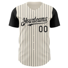 Load image into Gallery viewer, Custom Cream Black Pinstripe Black Authentic Two Tone Baseball Jersey
