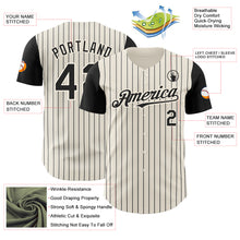 Load image into Gallery viewer, Custom Cream Black Pinstripe Black Authentic Two Tone Baseball Jersey
