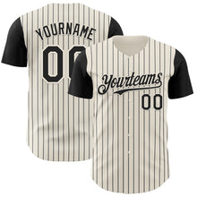Load image into Gallery viewer, Custom Cream Black Pinstripe Black Authentic Two Tone Baseball Jersey

