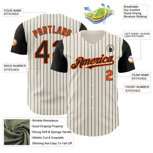Custom Cream Black Pinstripe Orange Authentic Two Tone Baseball Jersey