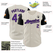 Load image into Gallery viewer, Custom Cream Black Pinstripe Purple Authentic Two Tone Baseball Jersey

