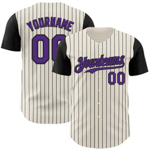 Load image into Gallery viewer, Custom Cream Black Pinstripe Purple Authentic Two Tone Baseball Jersey
