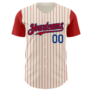 Custom Cream Red Pinstripe Royal Authentic Two Tone Baseball Jersey