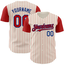 Load image into Gallery viewer, Custom Cream Red Pinstripe Royal Authentic Two Tone Baseball Jersey
