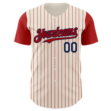 Load image into Gallery viewer, Custom Cream Red Pinstripe Navy Authentic Two Tone Baseball Jersey
