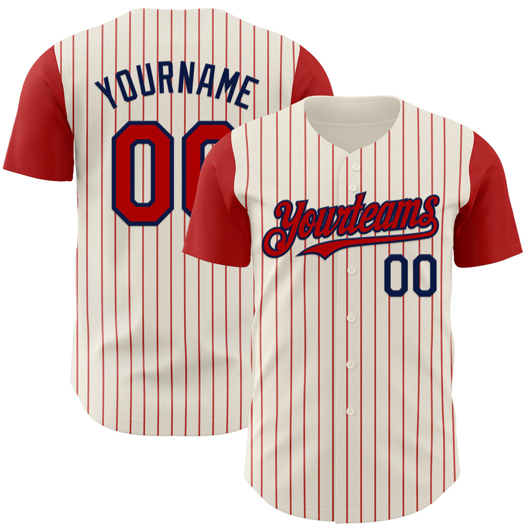 Custom Cream Red Pinstripe Navy Authentic Two Tone Baseball Jersey