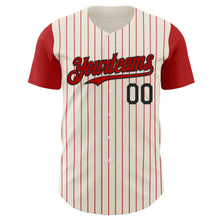 Load image into Gallery viewer, Custom Cream Red Pinstripe Black Authentic Two Tone Baseball Jersey
