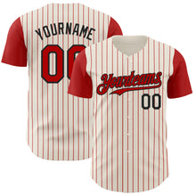 Load image into Gallery viewer, Custom Cream Red Pinstripe Black Authentic Two Tone Baseball Jersey
