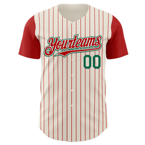 Custom Cream Red Pinstripe White-Kelly Green Authentic Two Tone Baseball Jersey