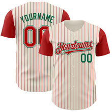Load image into Gallery viewer, Custom Cream Red Pinstripe White-Kelly Green Authentic Two Tone Baseball Jersey
