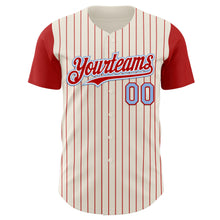 Load image into Gallery viewer, Custom Cream Red Pinstripe White-Light Blue Authentic Two Tone Baseball Jersey
