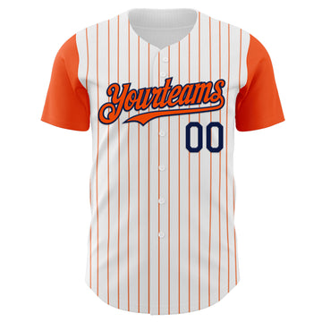 Custom White Orange Pinstripe Navy Authentic Two Tone Baseball Jersey