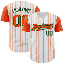 Load image into Gallery viewer, Custom White Orange Pinstripe Green Authentic Two Tone Baseball Jersey
