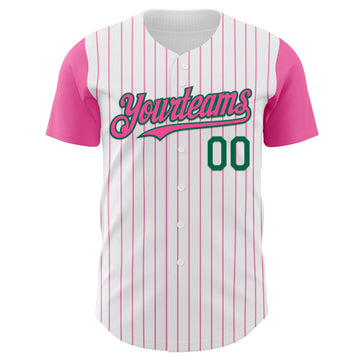 Custom White Pink Pinstripe Kelly Green Authentic Two Tone Baseball Jersey