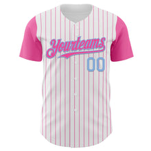 Charger l&#39;image dans la galerie, Custom White Pink Pinstripe Light Blue Authentic Two Tone Baseball Jersey
