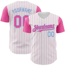 Charger l&#39;image dans la galerie, Custom White Pink Pinstripe Light Blue Authentic Two Tone Baseball Jersey
