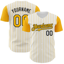 Charger l&#39;image dans la galerie, Custom White Gold Pinstripe Black Authentic Two Tone Baseball Jersey
