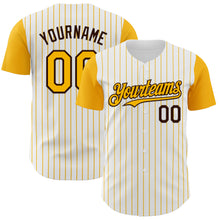 Charger l&#39;image dans la galerie, Custom White Gold Pinstripe Brown Authentic Two Tone Baseball Jersey
