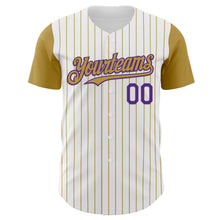 Charger l&#39;image dans la galerie, Custom White Old Gold Pinstripe Purple Authentic Two Tone Baseball Jersey
