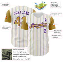 Charger l&#39;image dans la galerie, Custom White Old Gold Pinstripe Purple Authentic Two Tone Baseball Jersey
