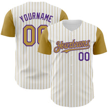 Charger l&#39;image dans la galerie, Custom White Old Gold Pinstripe Purple Authentic Two Tone Baseball Jersey
