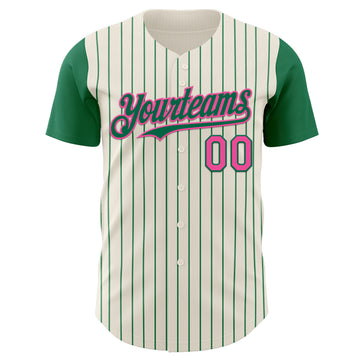 Custom Cream Kelly Green Pinstripe Pink Authentic Two Tone Baseball Jersey