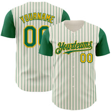 Laden Sie das Bild in den Galerie-Viewer, Custom Cream Kelly Green Pinstripe Gold Authentic Two Tone Baseball Jersey
