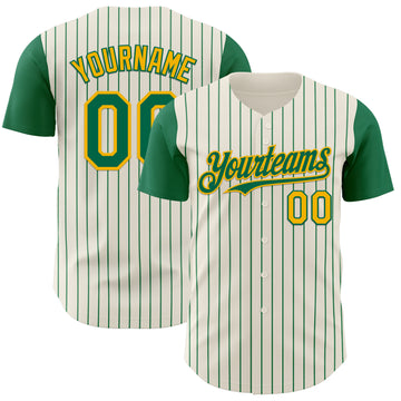 Custom Cream Kelly Green Pinstripe Gold Authentic Two Tone Baseball Jersey