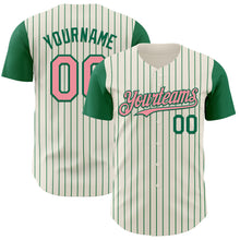 Load image into Gallery viewer, Custom Cream Kelly Green Pinstripe Medium Pink Authentic Two Tone Baseball Jersey

