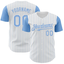 Laden Sie das Bild in den Galerie-Viewer, Custom White Light Blue Pinstripe Light Blue Authentic Two Tone Baseball Jersey
