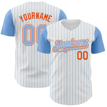 Load image into Gallery viewer, Custom White Light Blue Pinstripe Orange Authentic Two Tone Baseball Jersey
