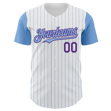 Загрузить изображение в средство просмотра галереи, Custom White Light Blue Pinstripe Purple Authentic Two Tone Baseball Jersey
