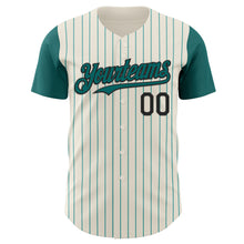 Загрузить изображение в средство просмотра галереи, Custom Cream Teal Pinstripe Black Authentic Two Tone Baseball Jersey
