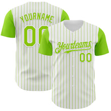 Load image into Gallery viewer, Custom White Neon Green Pinstripe Neon Green Authentic Two Tone Baseball Jersey
