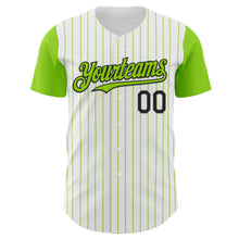 Laden Sie das Bild in den Galerie-Viewer, Custom White Neon Green Pinstripe Black Authentic Two Tone Baseball Jersey
