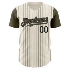 Laden Sie das Bild in den Galerie-Viewer, Custom Cream Olive Pinstripe Black Authentic Two Tone Baseball Jersey
